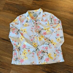 CeCe Floral Striped Blouse